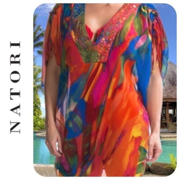 Natori Embellished Bengal Multi Tie dye Swim Cover-Up XS/ Small $172 NWT - Picture 1 of 7